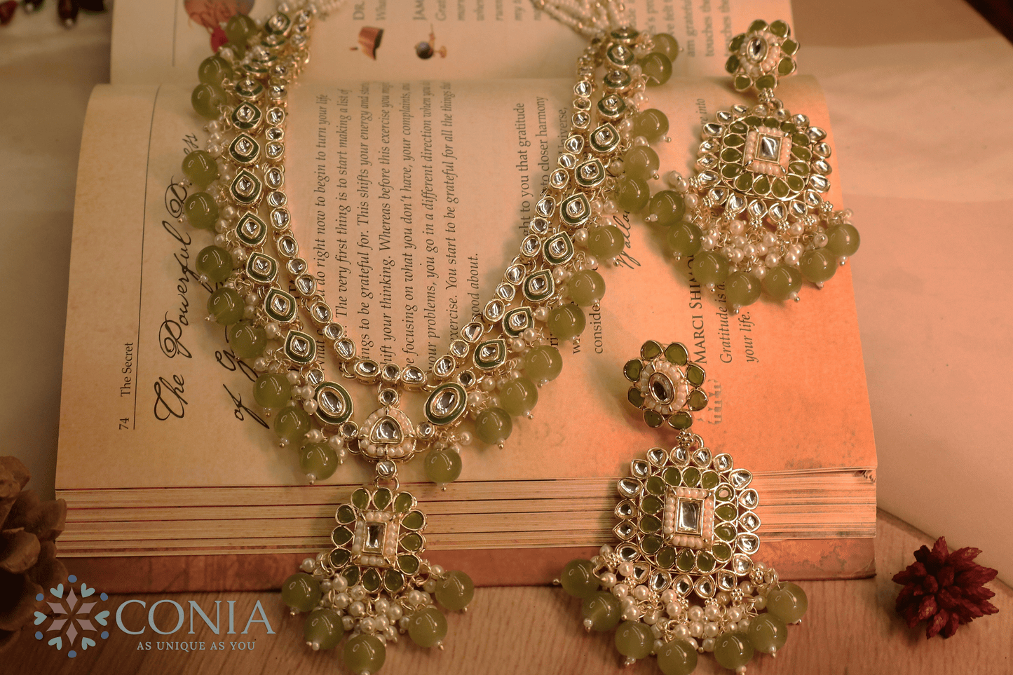 Olive Green Kundan Pearl Bridal Set