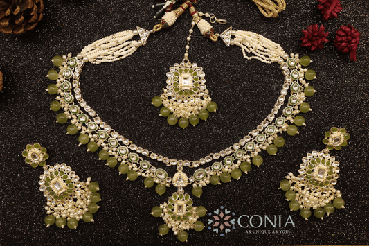 Olive Green Kundan Pearl Bridal Set