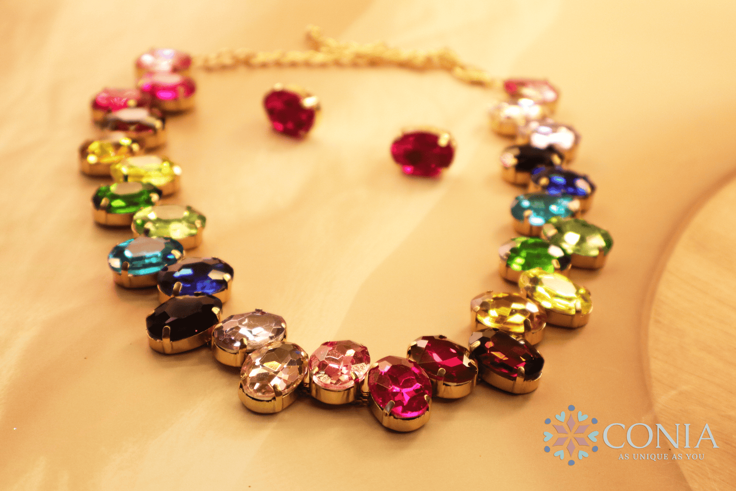 Radiant Rainbow Crystal Necklace & Earring Set (Anti Tarnish)