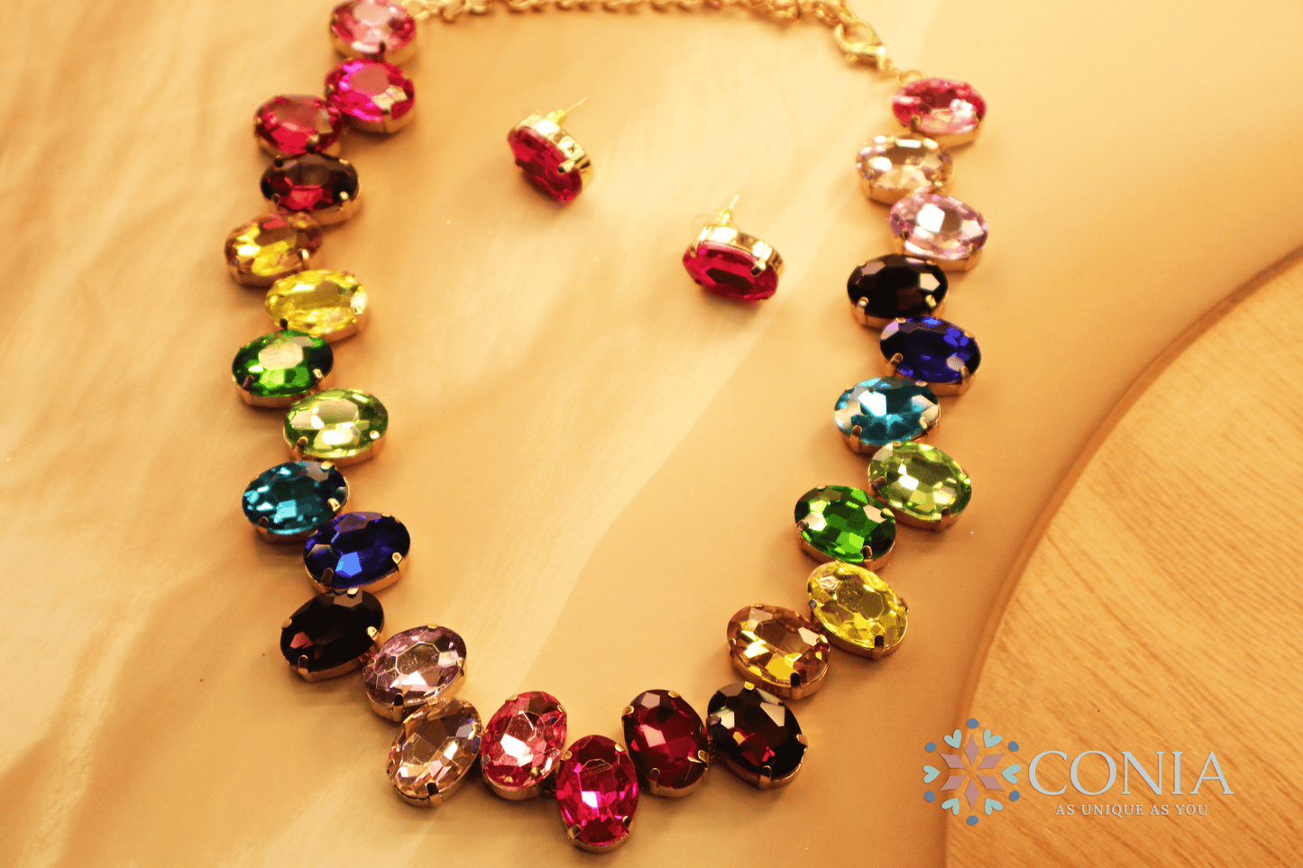 Radiant Rainbow Crystal Necklace & Earring Set (Anti Tarnish)