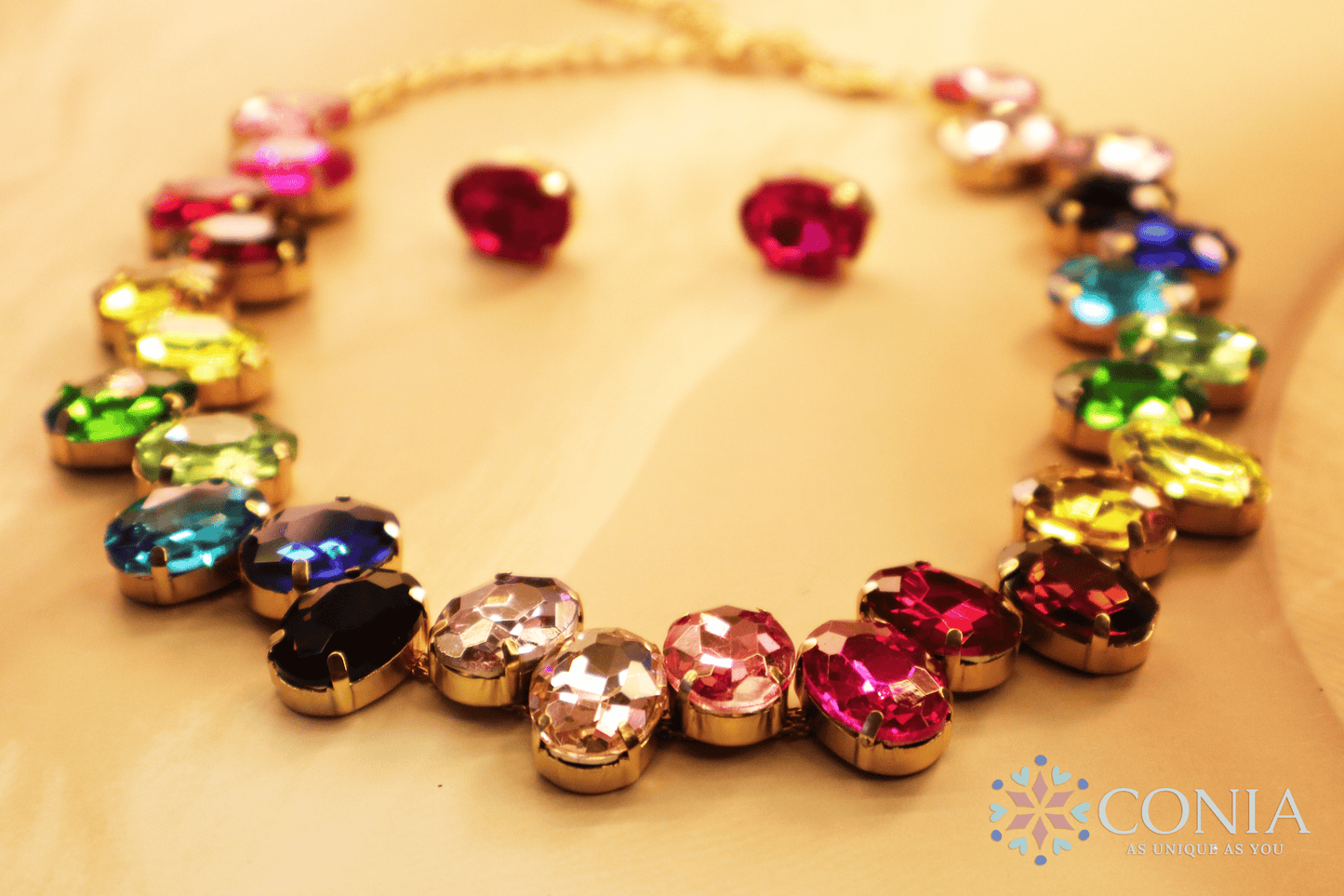 Radiant Rainbow Crystal Necklace & Earring Set (Anti Tarnish)