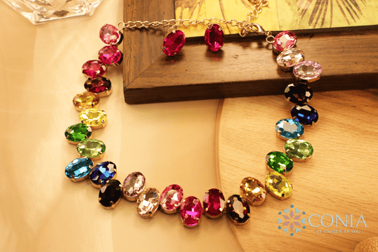 Radiant Rainbow Crystal Necklace & Earring Set (Anti Tarnish)