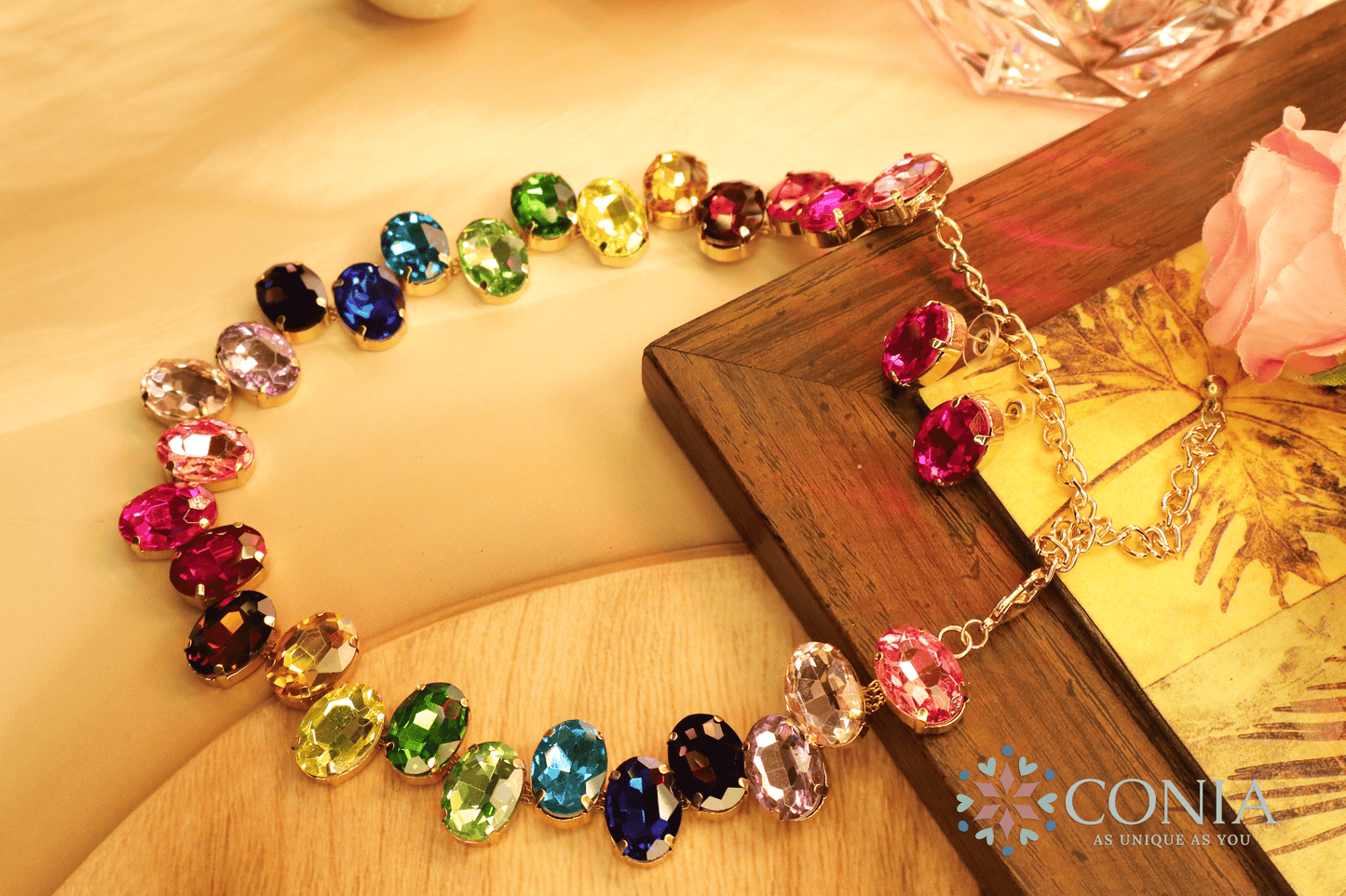 Radiant Rainbow Crystal Necklace & Earring Set (Anti Tarnish)