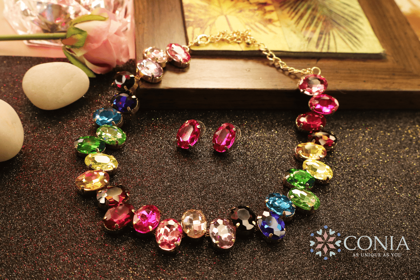 Radiant Rainbow Crystal Necklace & Earring Set (Anti Tarnish)