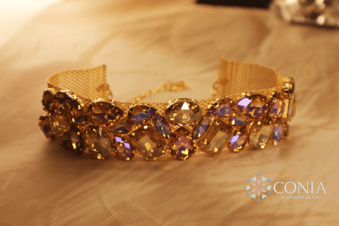 Ethereal Crystal Golden Sparkle Anti Tarnish Choker Necklace