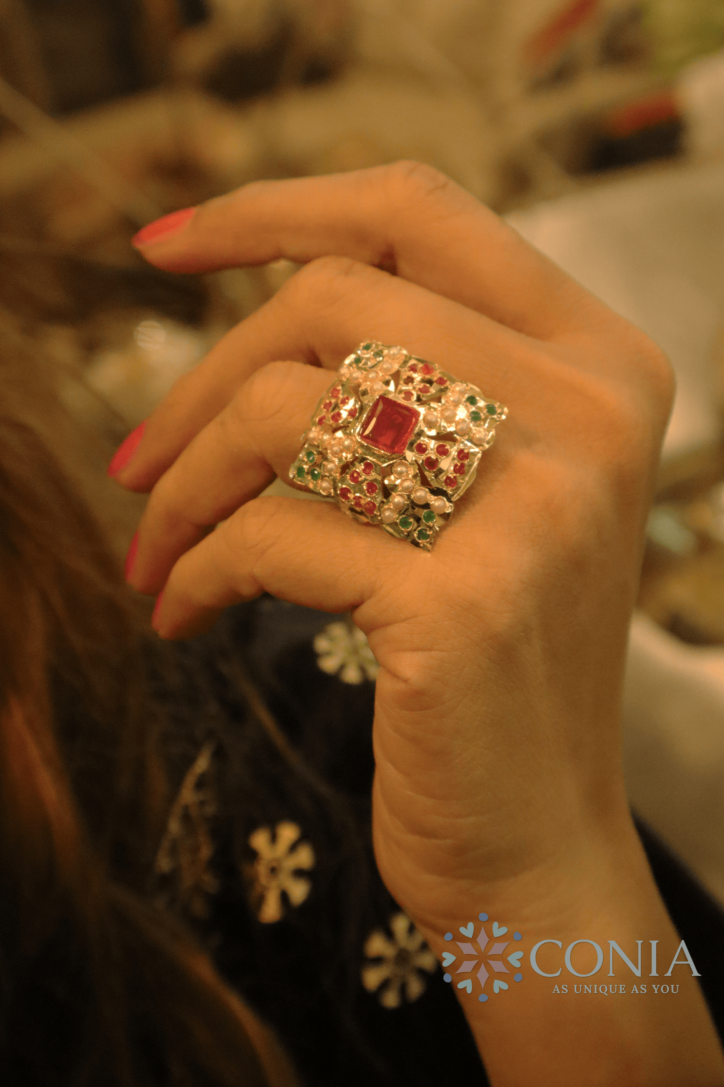 Mystic Squares Adjustable Jadau Ring