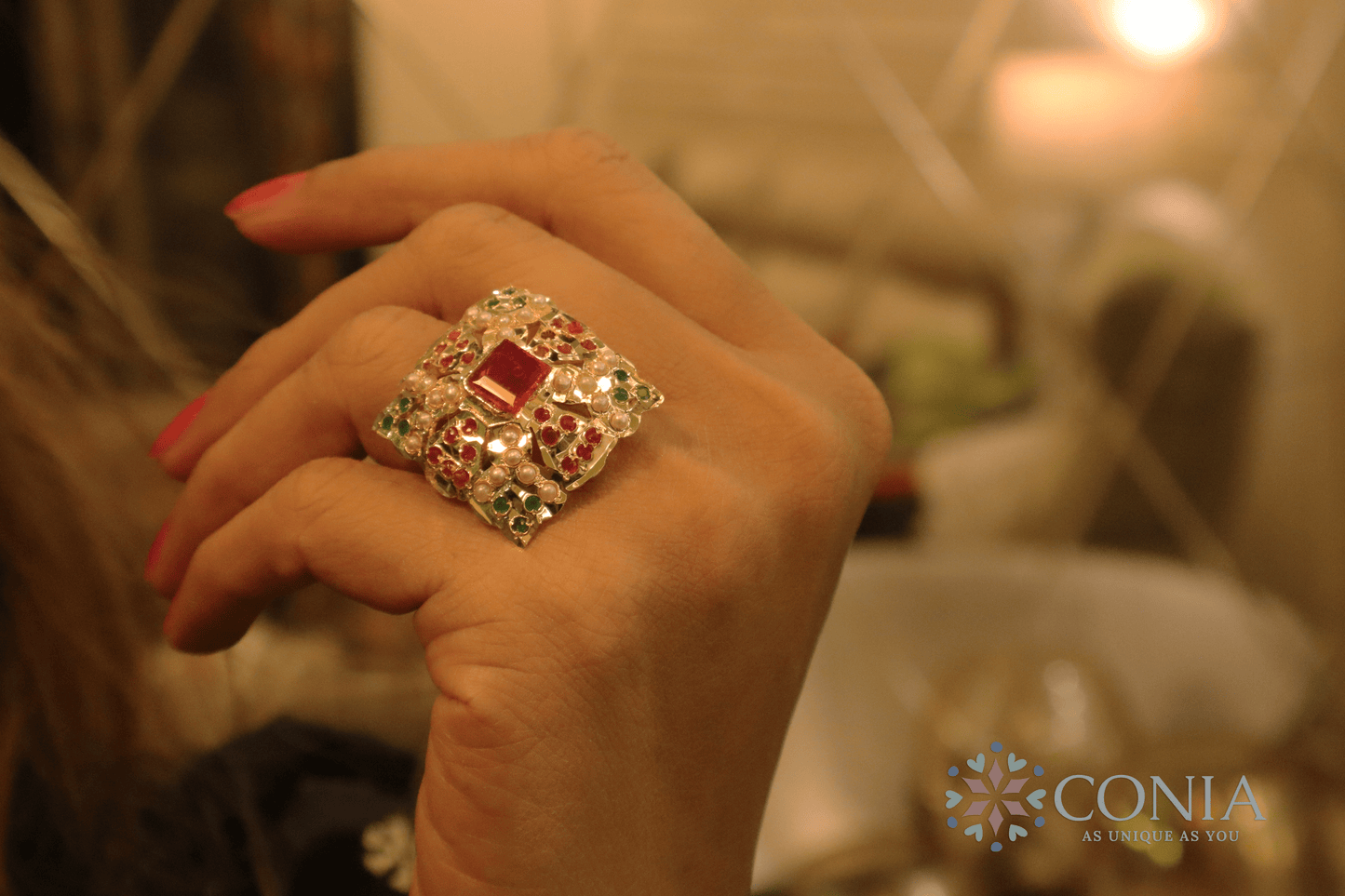 Mystic Squares Adjustable Jadau Ring