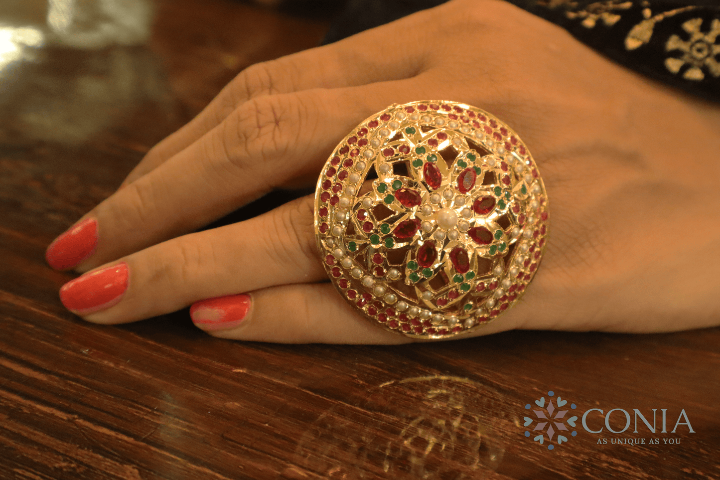 Ruby Bloom Grace Jadau Adjustable Ring