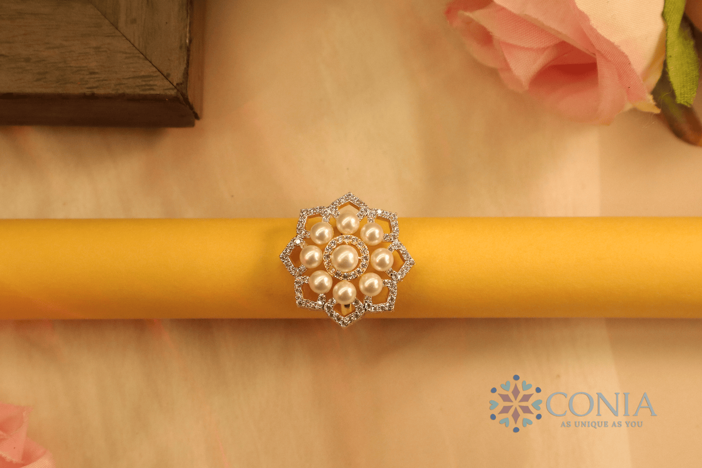 Pearl Radiance American Diamond Adjustable Ring