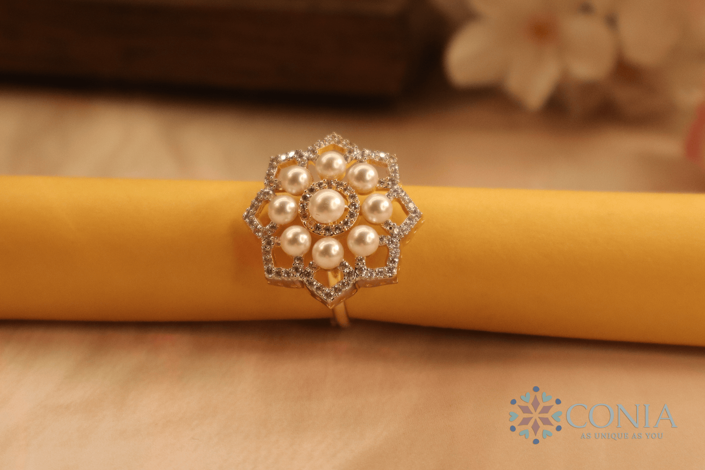 Pearl Radiance American Diamond Adjustable Ring