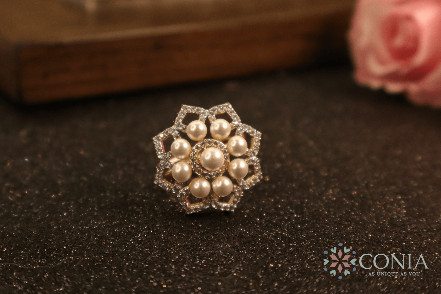 Pearl Radiance American Diamond Adjustable Ring