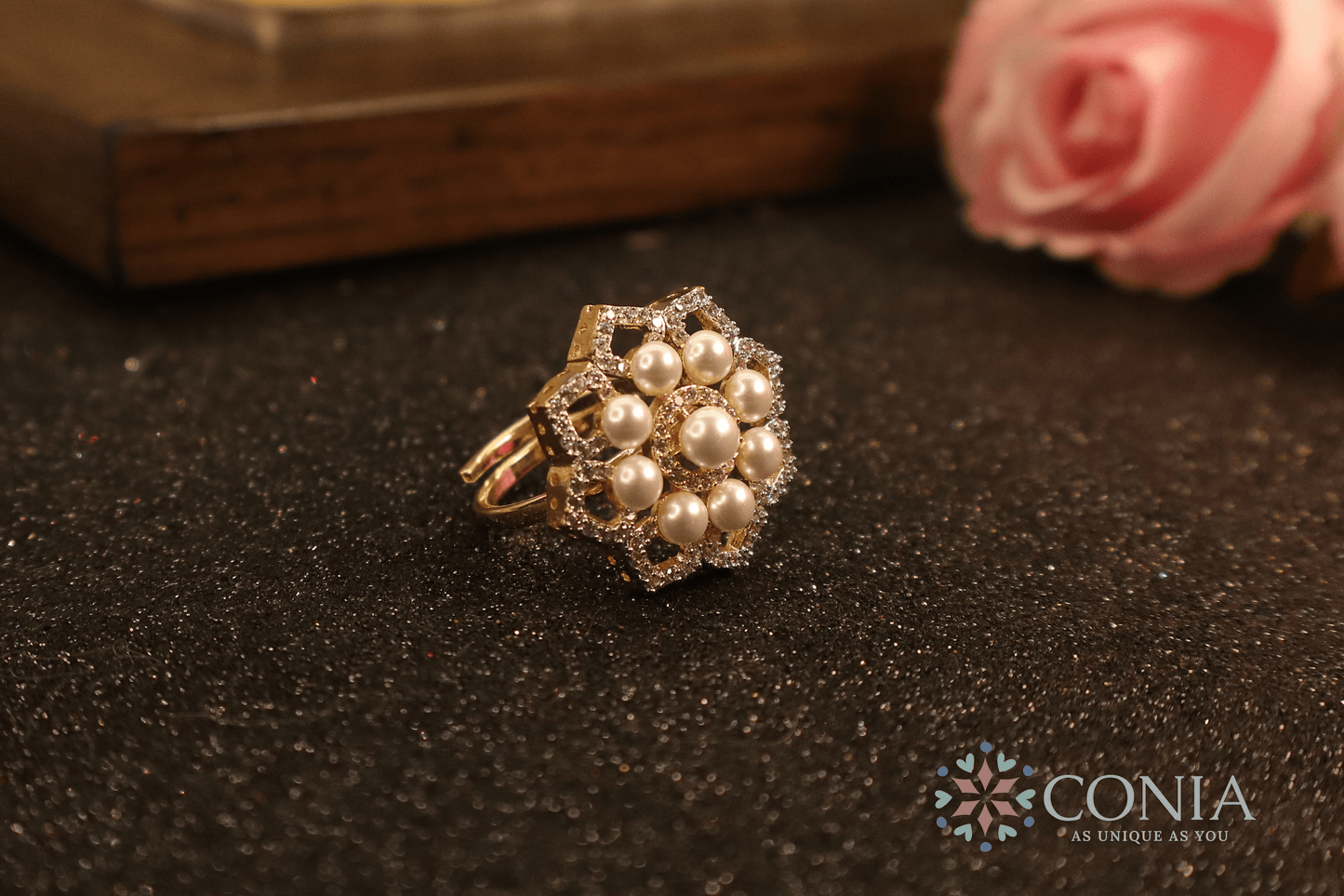 Pearl Radiance American Diamond Adjustable Ring