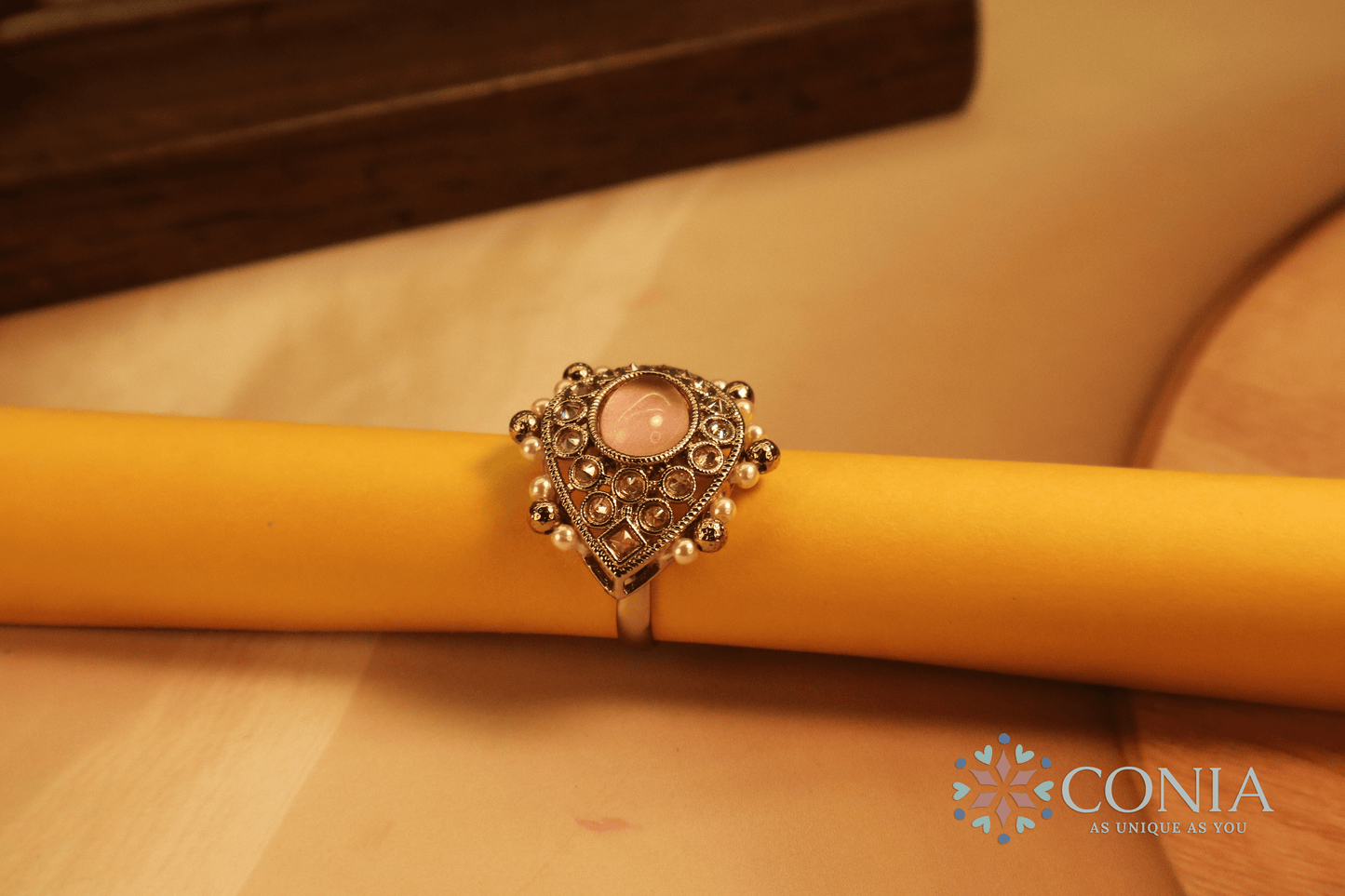 Mystic Eye Charm Antique Adjustable Ring Pink Color