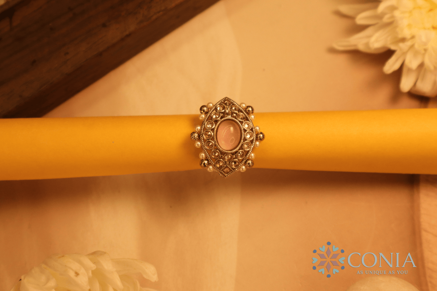 Mystic Eye Charm Antique Adjustable Ring Pink Color