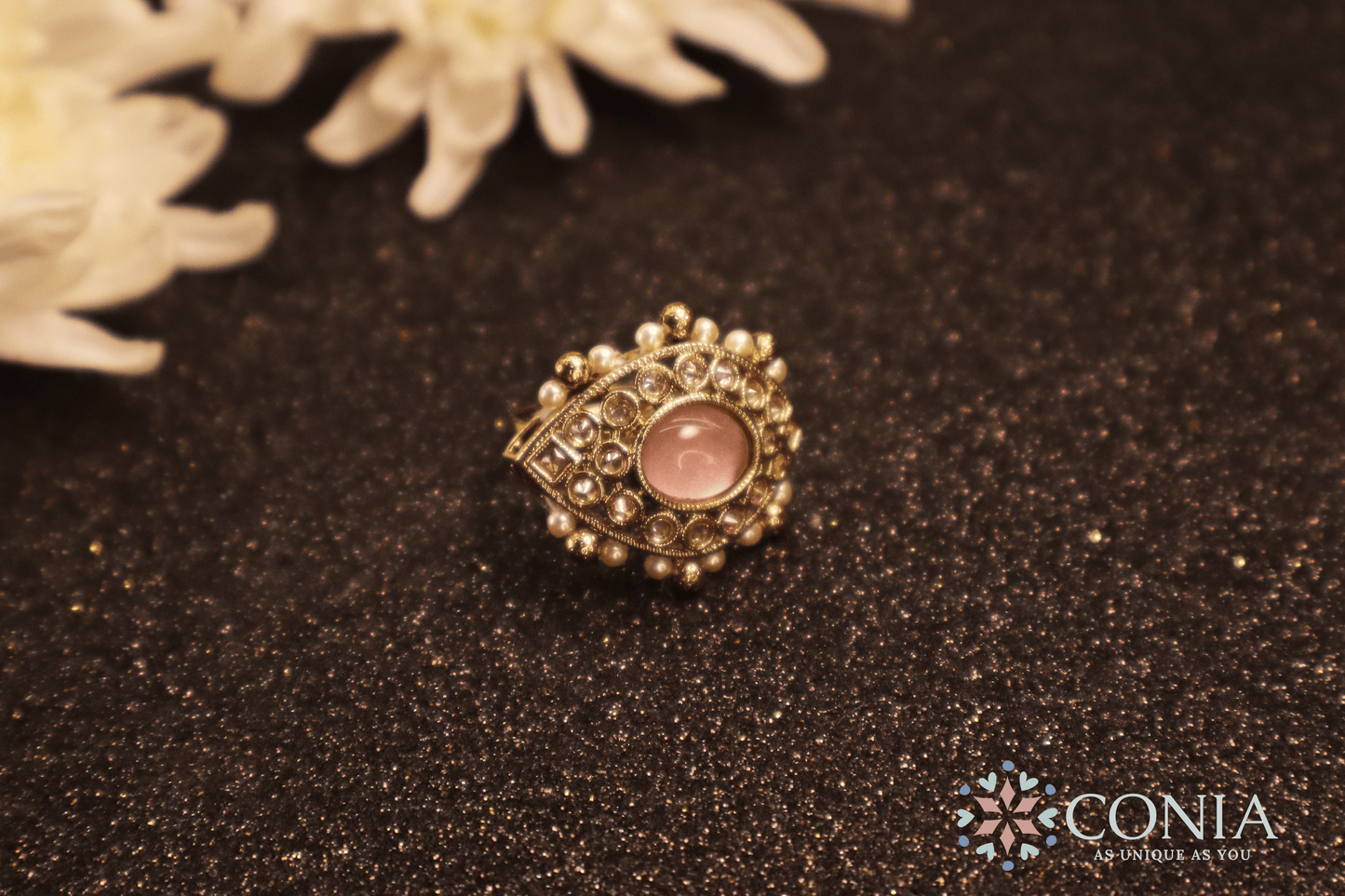 Mystic Eye Charm Antique Adjustable Ring Pink Color