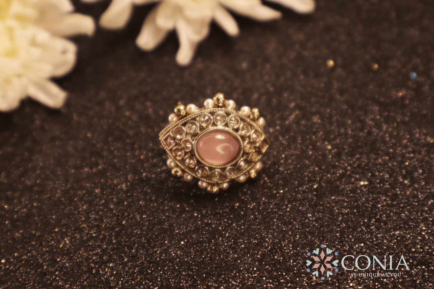 Mystic Eye Charm Antique Adjustable Ring Pink Color