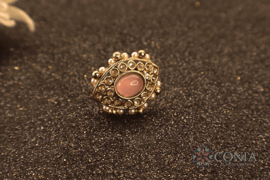 Mystic Eye Charm Antique Adjustable Ring Pink Color
