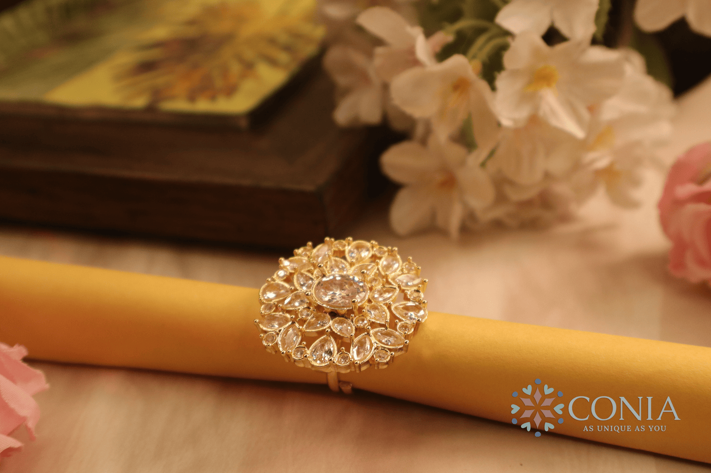 Radiance Adjustable White Gold Plated Antique ring