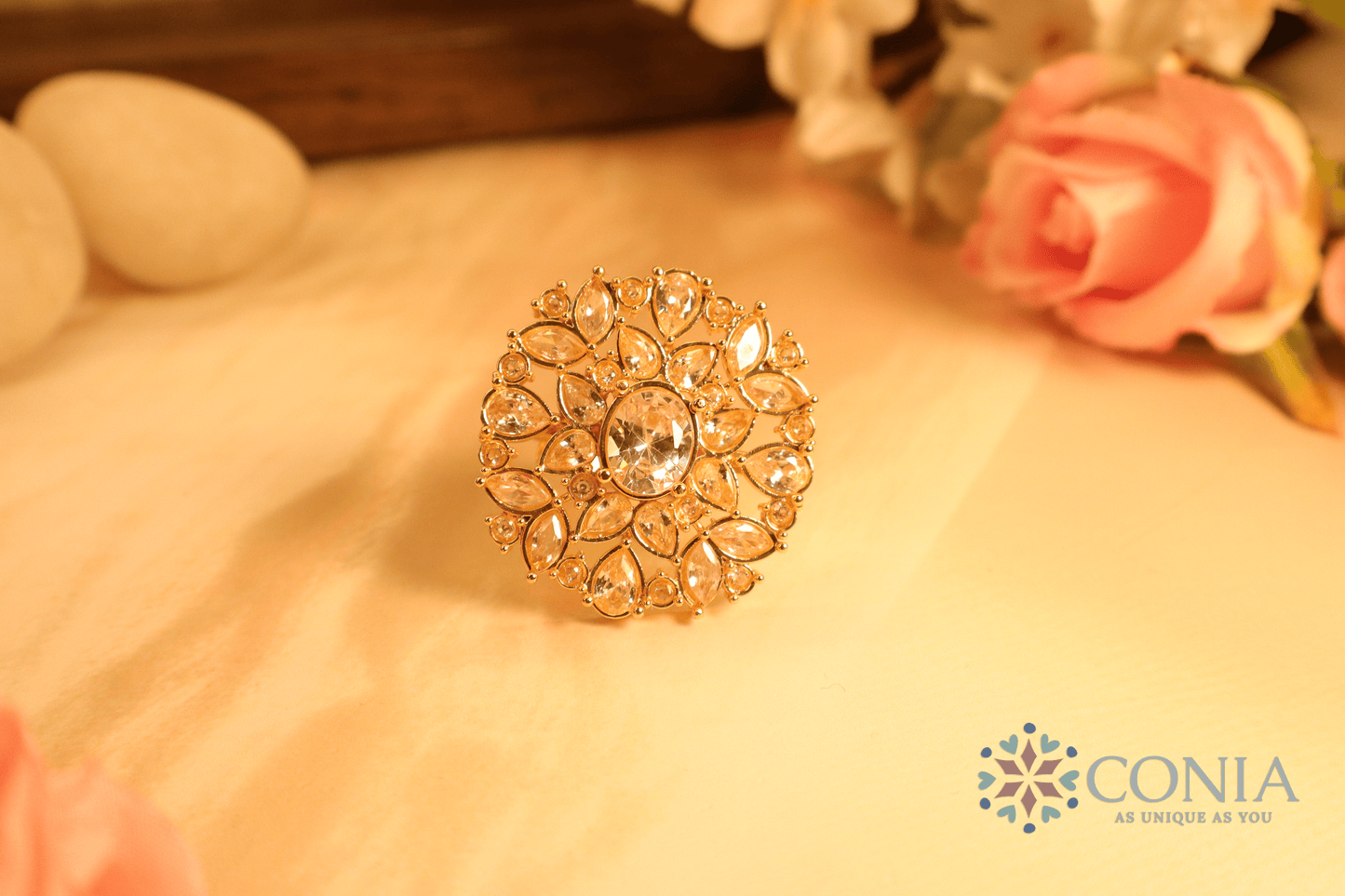 Radiance Adjustable White Gold Plated Antique ring