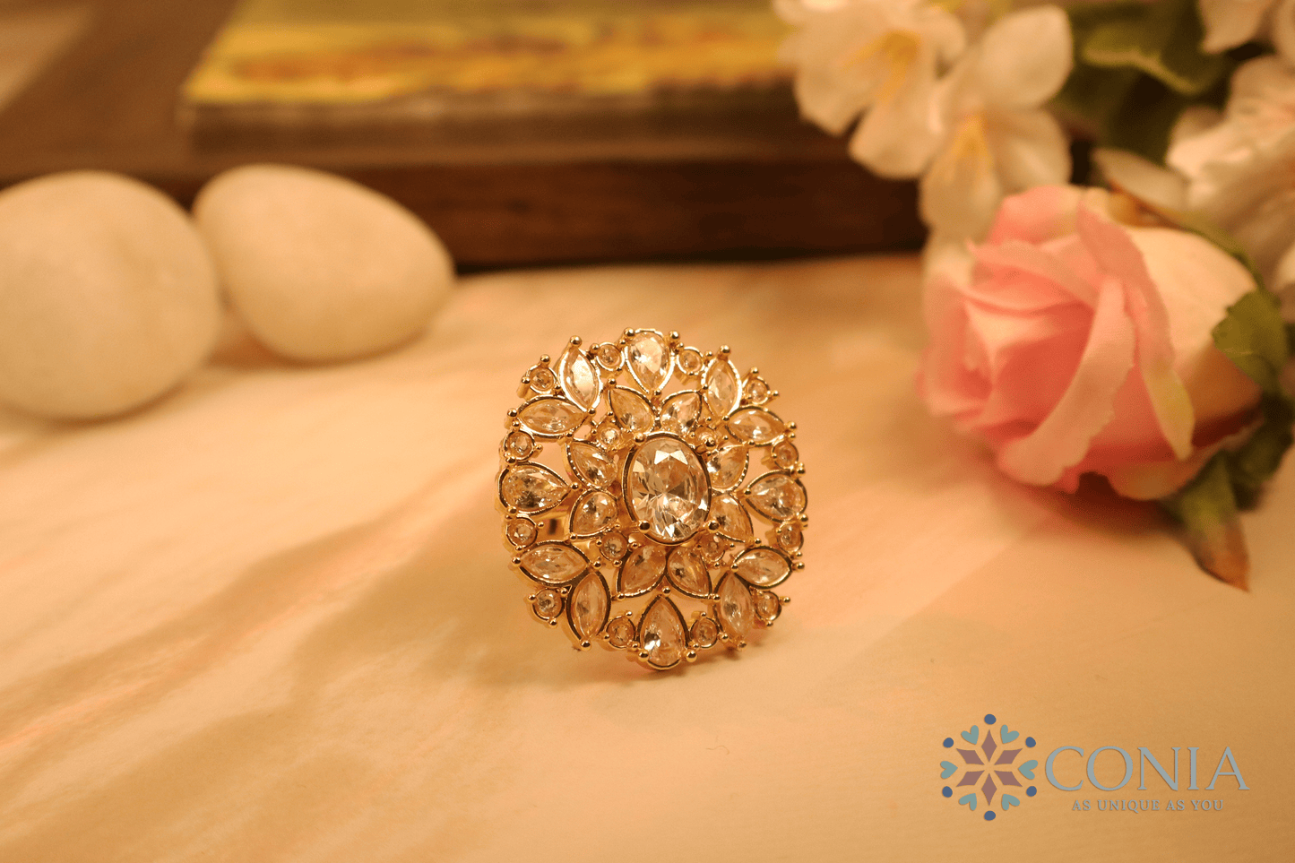 Radiance Adjustable White Gold Plated Antique ring