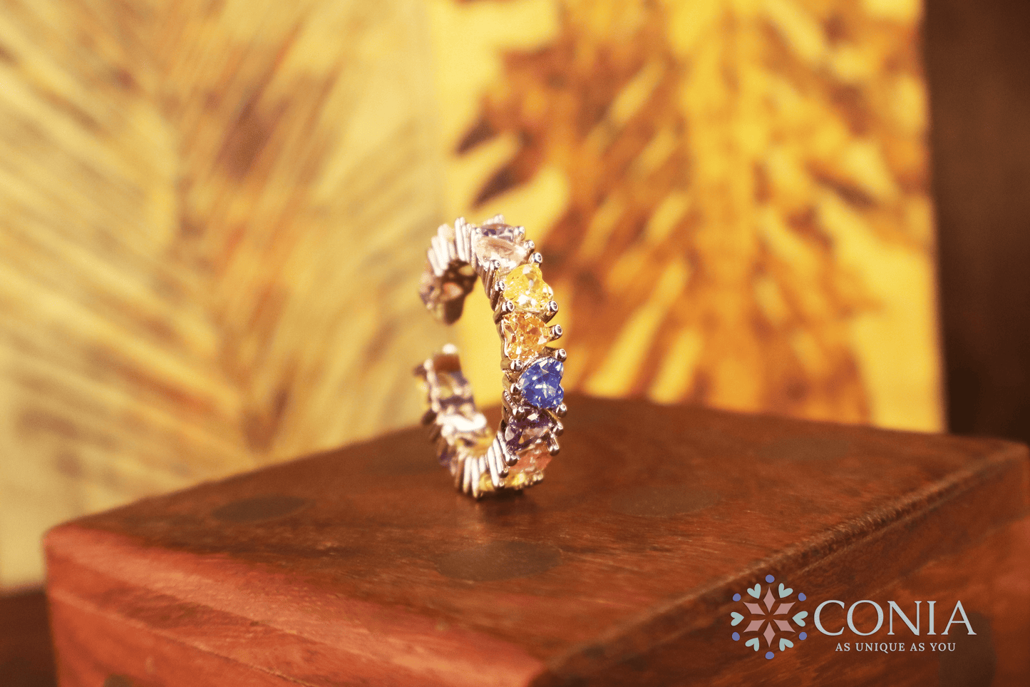 Rainbow Little Heart Multi-Color Silver Crystal Adjustable Ring (Anti-Tarnish)