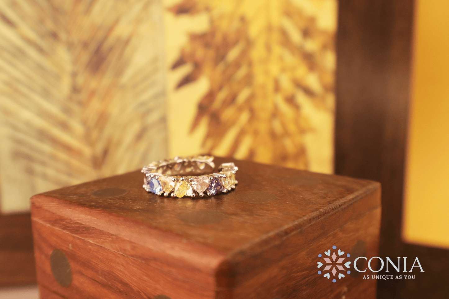 Rainbow Little Heart Multi-Color Silver Crystal Adjustable Ring (Anti-Tarnish)